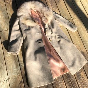 Vintage Wool 4 Button Fox Collar Satin Lined Coat